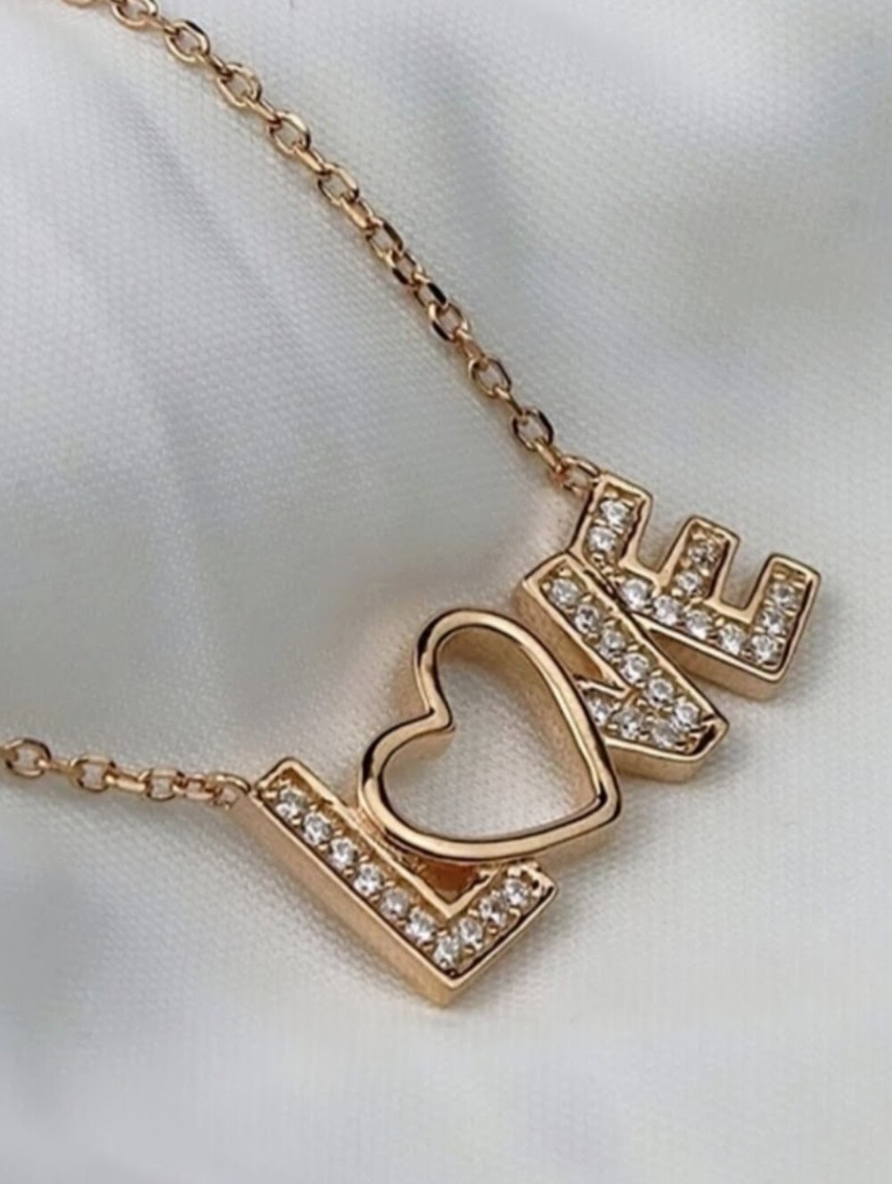 AAQUATIF LOVE Script Necklace 925 Sterling Silver 18k Gold Rhodium Heart Pendant